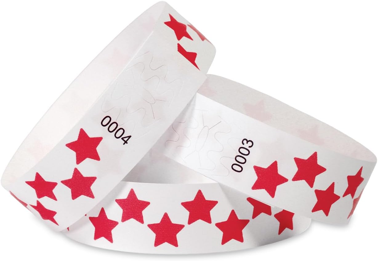500 Pcs Stars Paper Wrist Bands for Events Waterproof Wristbands Lightweight Festival Identification Bracelets Neon Adhesive Event Arm Bands for Party（Red）