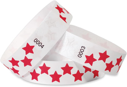500 Pcs Stars Paper Wrist Bands for Events Waterproof Wristbands Lightweight Festival Identification Bracelets Neon Adhesive Event Arm Bands for Party（Red）