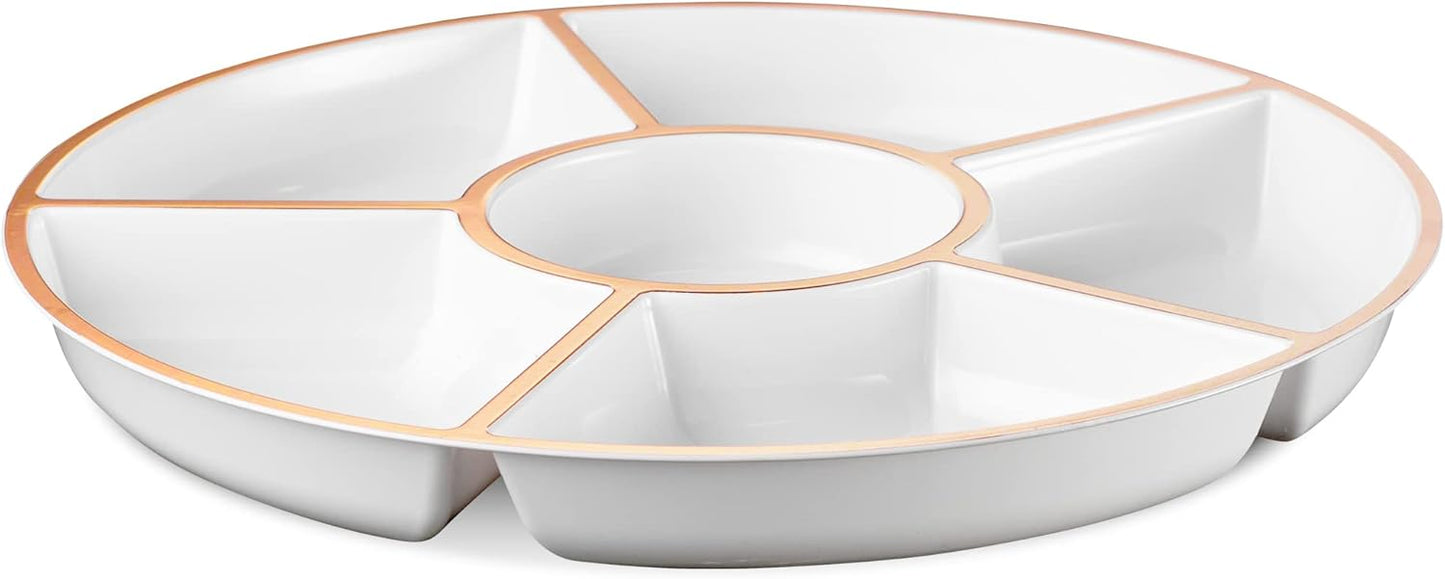 Plasticpro 6 Sectional Round Plastic Serving Tray/Platters Clear Pack of 2