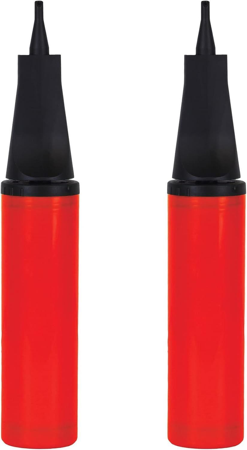 Beistle 2 Piece Plastic Portable Hand-Held Pumps for Balloons and Inflatables at Graduation, Baby Shower, Wedding, Birthday Party Supplies, 11", Red/Black