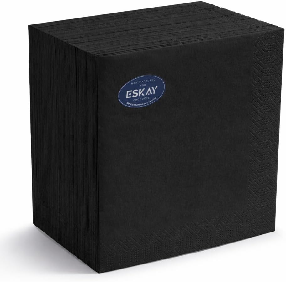 Black Beverage Napkins (300 Count) 2-Ply Disposable Cocktail Napkins for Bar, Weddings, Parties, Events, Premium Quality and EU Made