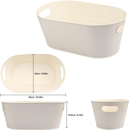 3 PCS 15.3 x 9 x 6 inches White Metal Galvanized Tub with Iron Handles, 3 Gallon Beverage Tubs for Parties, Large Ice Buckets for Beer, Wine, Cocktails & Outdoor Events