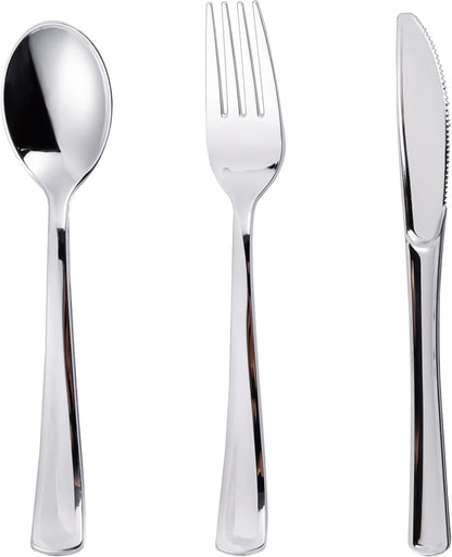 N9R 200 PCS Gold Plastic Silverware - Disposable Gold Plastic Silverware Cutlery Set, 100 Forks, 50 Spoons, 50 Knives for Party, Birthday, Wedding