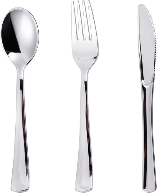 N9R 200 PCS Gold Plastic Silverware - Disposable Gold Plastic Silverware Cutlery Set, 100 Forks, 50 Spoons, 50 Knives for Party, Birthday, Wedding