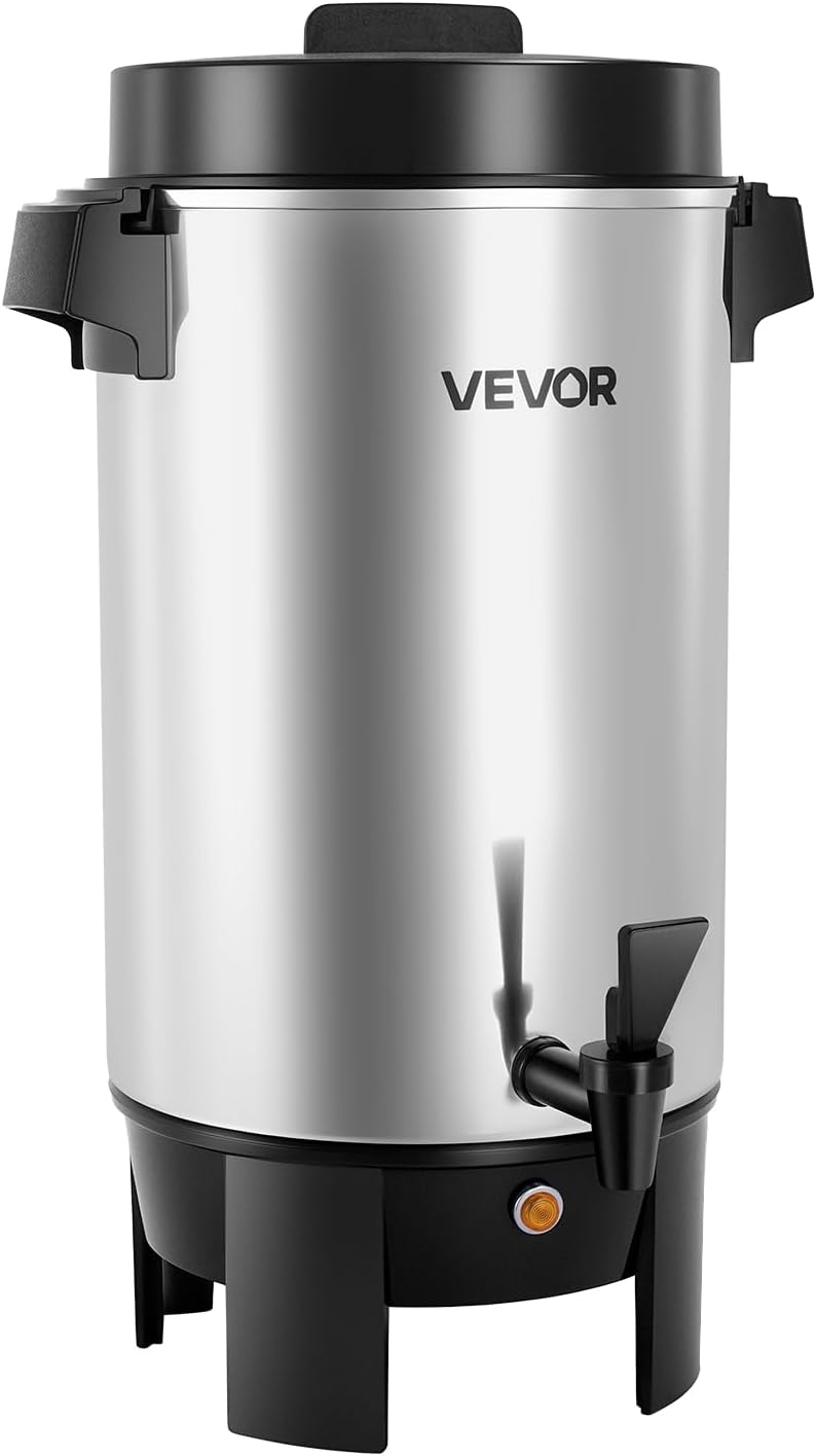 VEVOR Commercial Coffee Urn, 40 Cup 203oz Hot Beverage Dispenser with Dripless Faucet, 1090W Quick-Brewing Coffee Maker, Automatic Temperature Control, for Catering, Party, Church & Restaurant