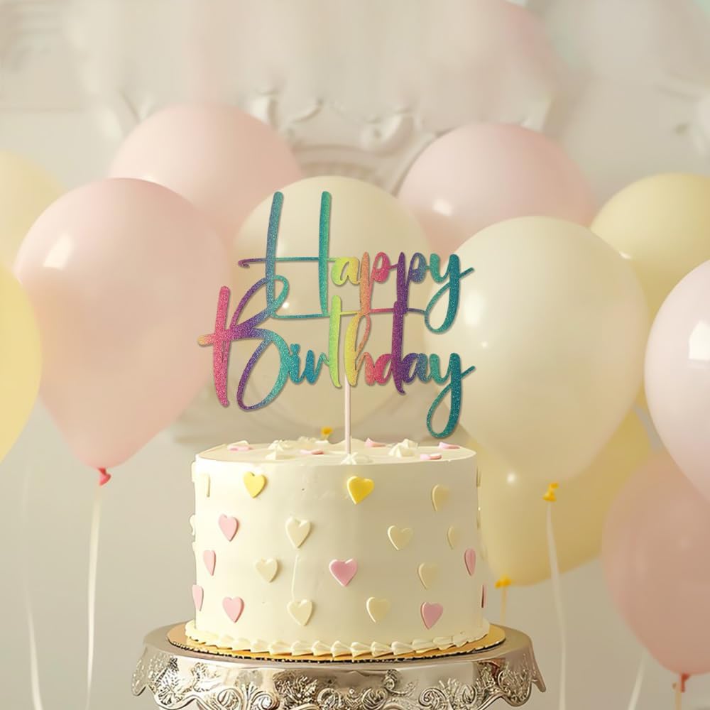 Happy Birthday Cake Topper,black Glitter Cake Pick Bunting Decor for Anniversary Birthday Party Cake Decorations Supplies
