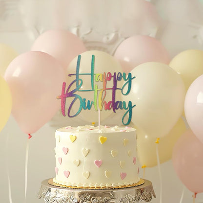 Happy Birthday Cake Topper,black Glitter Cake Pick Bunting Decor for Anniversary Birthday Party Cake Decorations Supplies