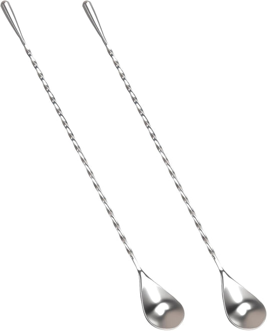 2 Pack Bar Spoon, Cocktail Mixing Spoon, Long Spoons for Stirring, 12 Inch Professional Spiral Stir Spoon for Bartenders, Home Bar Mixing Cocktail Making (304 Grade)