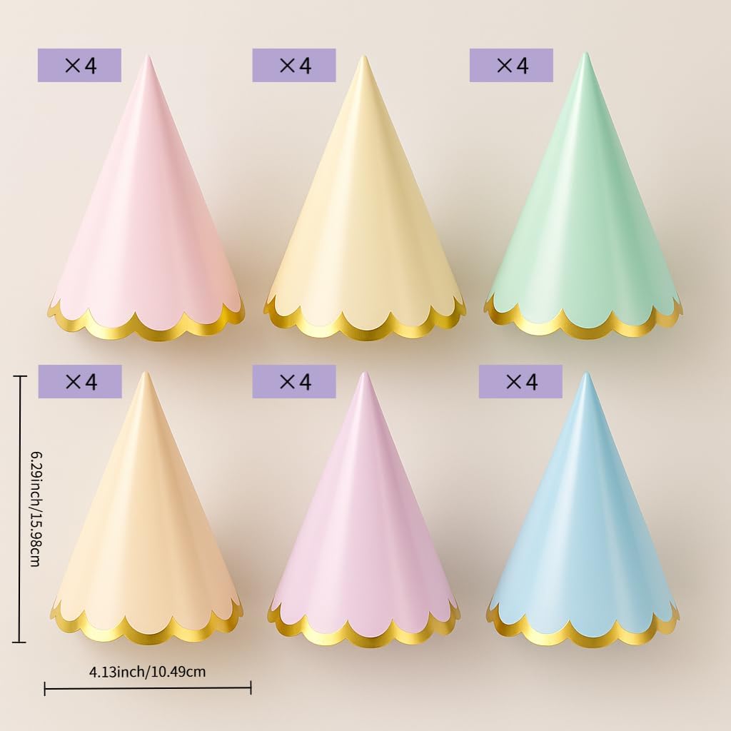Pre-Assembled Pastel Party Hats for Kids, Birthday Party Hats for Adults