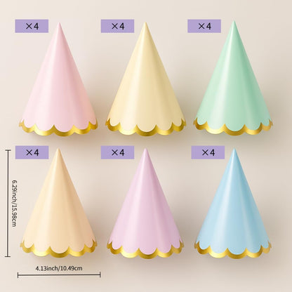 Pre-Assembled Pastel Party Hats for Kids, Birthday Party Hats for Adults