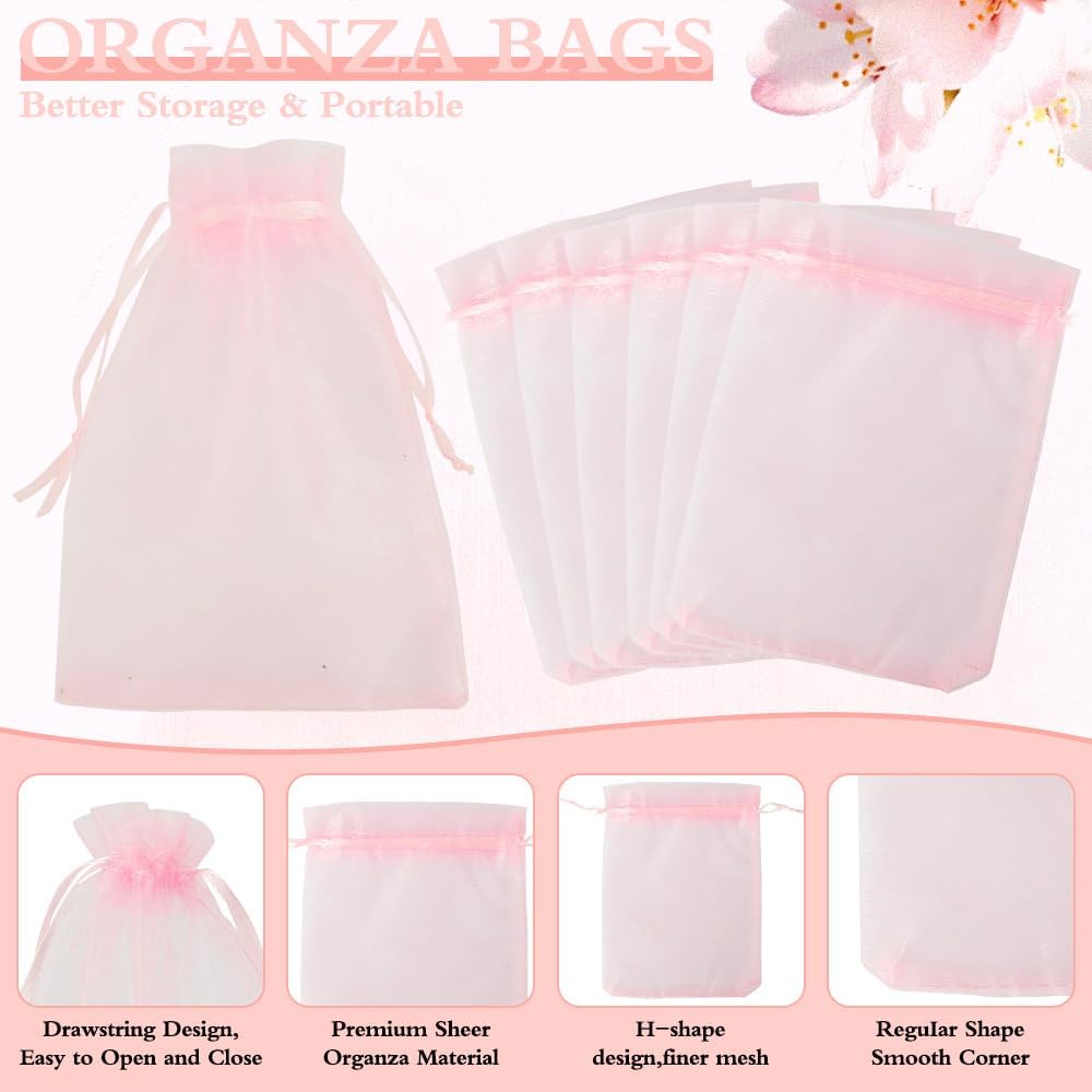 Organza Bags, Organza Bags 5 x 7 Inch, 50 Pcs White Sheer Party Favor Mesh Bag with Drawstring, Small Jewelry Gift Candy Bag for Wedding Christmas Birthday Halloween Graduation Party Favors Supplies