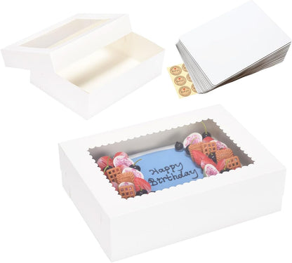 JJO 14x10x4 Inches 10 Pack Cake Boxes with Cake Board,White Bakery Boxes for Quarter Sheet Cakes,Donuts,Cupcakes, Brownie&Pie