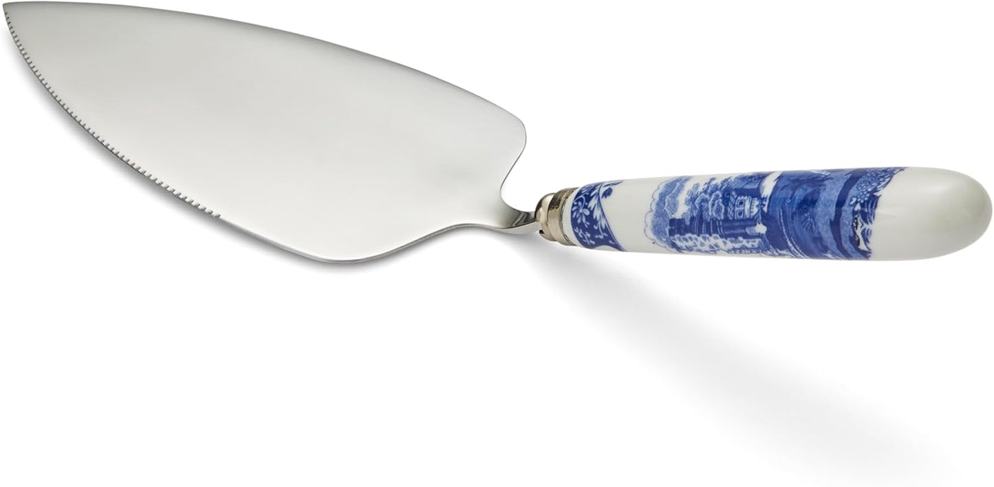 Spode Blue Italian Cake Server - 10 Inch Porcelain Dessert Knife for Slicing Cakes, Pies, Pastries
