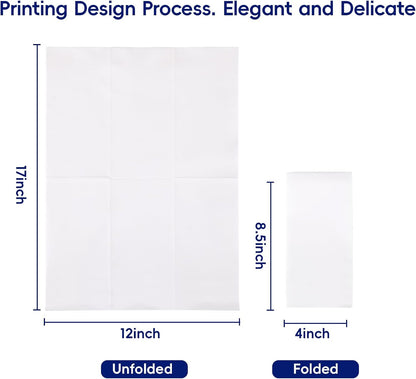 JOLLY CHEF 100 Disposable Hand Towels, Soft and Absorbent Linen Feel Dinner Napkin, Elegant Decorative Paper Guest Towels for Kitchen, Bathroom,Thanksgiving, Weddings,Parties, Gold and White