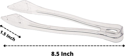 PARTY BARGAINS 8.5″ Clear Plastic Serving Tongs 12-Pack – Heavy-Duty Disposable & Reusable Kitchen Tongs for Parties BBQ Buffet Salad Appetizers Catering