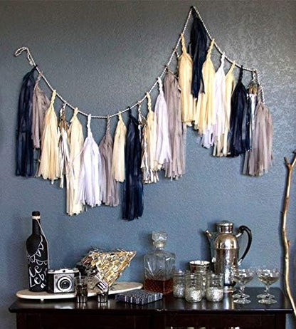 9.8in Blue Tissue Paper Tassel DIY Hanging paper decorations Party Garland Decor for Party Decorations Wedding,Festival,Baby Shower Decoration 20PCS25cm