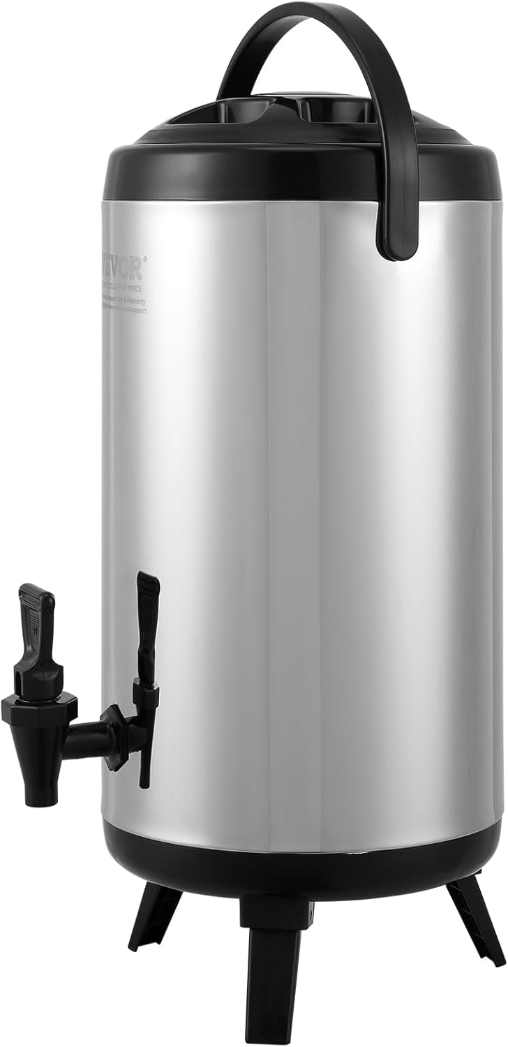 VEVOR Commercial Beverage Dispenser, 2 Tanks 18 L / 19 QT Per Tank Juice Dispenser, 370W Stainless Steel Ice Tea Drink Machine with 45°F-54°F Cooling Temperature, for Cold Drink Restaurant Bar Party
