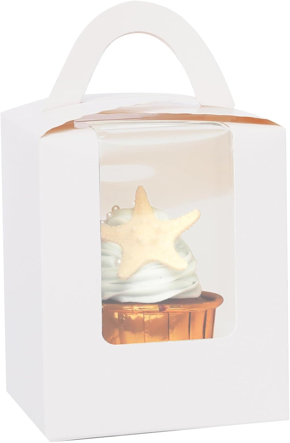 Bakepacker Auto-pop up Individual Cupcake Boxes with Window 60 Count Brown Single Cupcakes Box 3.7 x 3.7 x 4.3inch Cupcake Carrier