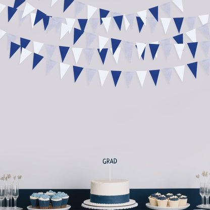 30Ft Navy Blue Gold and Beige Party Decorations Royal Blue Gold Triangle Flag Pennant Banner Bunting for Graduation Birthday Wedding Bridal Shower Nautical Ahoy Achor Theme Party Decorations Supplies