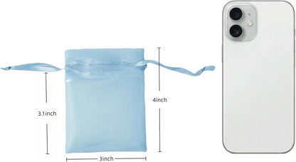 QIANF 20 Pcs Peacock Blue Small Organza Bags 3X4 inch for Wedding Favors with Drawstring, Mini Mesh Gift Bags Jewelry Pouch for Candy Bridal Shower Party Favor Baby Shower Christmas