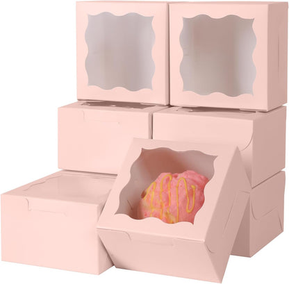 150pcs White Small Cake Box,4x4x2.5 Inch Bakery Boxes with Window,gift boxes bulk for Mini Cake Pastry Dessert Strawberries Chocolates Cupcakes with Stickers