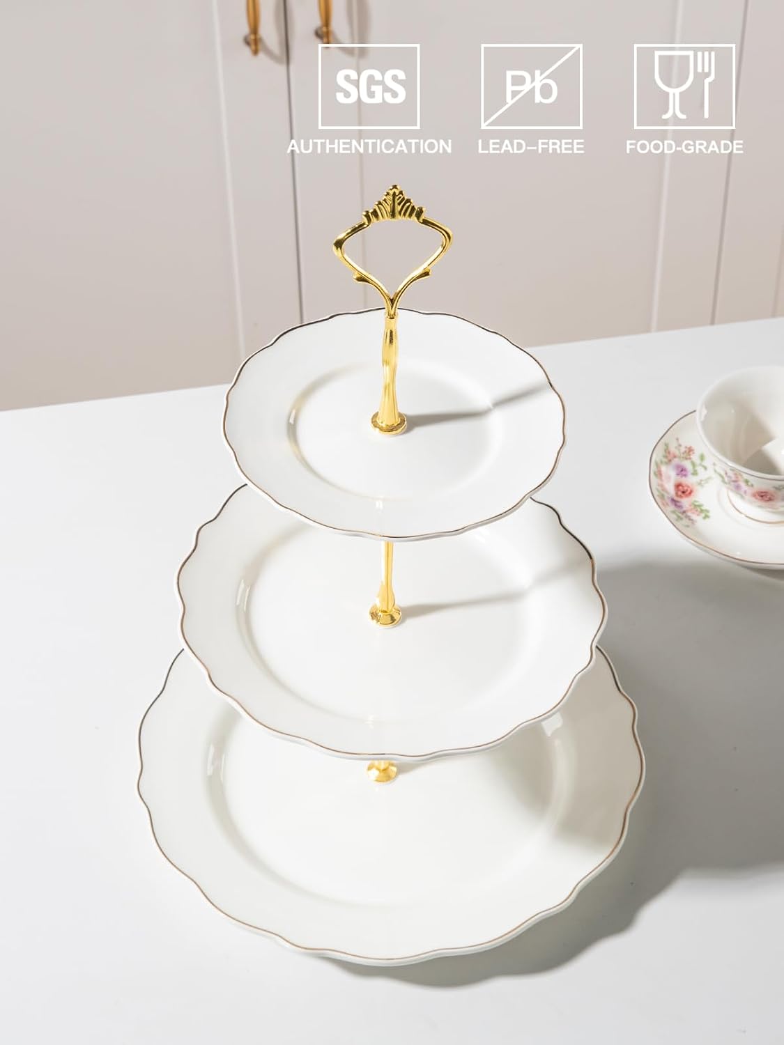 Sweejar 3 Tier Ceramic Cake Stand Wedding, Dessert Cupcake Stand for Tea Party Serving Platter (White)