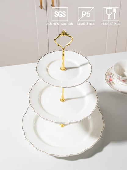 Sweejar 3 Tier Ceramic Cake Stand Wedding, Dessert Cupcake Stand for Tea Party Serving Platter (White)