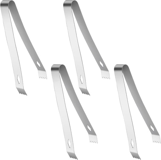 4 Pcs Small Metal Tongs, 6 Inch Stainless Steel Ice Tongs Food-Grade Serving Tongs for Ice Serving Food Sugar Party Coffee Bar (Silver)