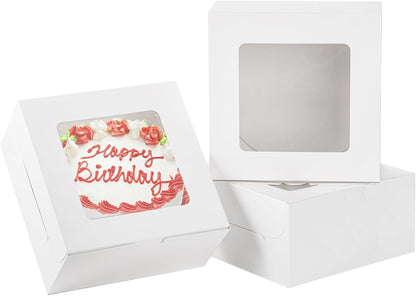 AVLA 20 Pack Cake Boxes with Window, 10 Inch Bakery Cake Boxes with Boards, Disposable Dessert Cake Container Carrier, White Pastry Pie Take Out Boxes for Wedding, Birthday Party, Easy Assembly