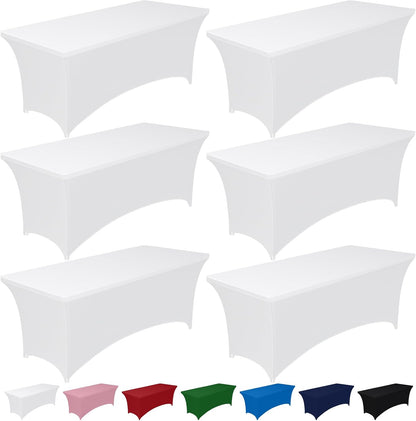 Pureegg Spandex Tablecloth 6ft - 2 Pack, Fitted and Tight Cloth for Rectangle Table, Wrinkle-Free and Stretch Table Cover for Party, Wedding, Banquet and Birthday, White