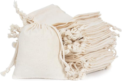 gobyhumm 50 Pieces Pure Cotton Drawstring Bags Muslin Bags Sachet Bag for Home Supplies （2.8 * 3.5"）