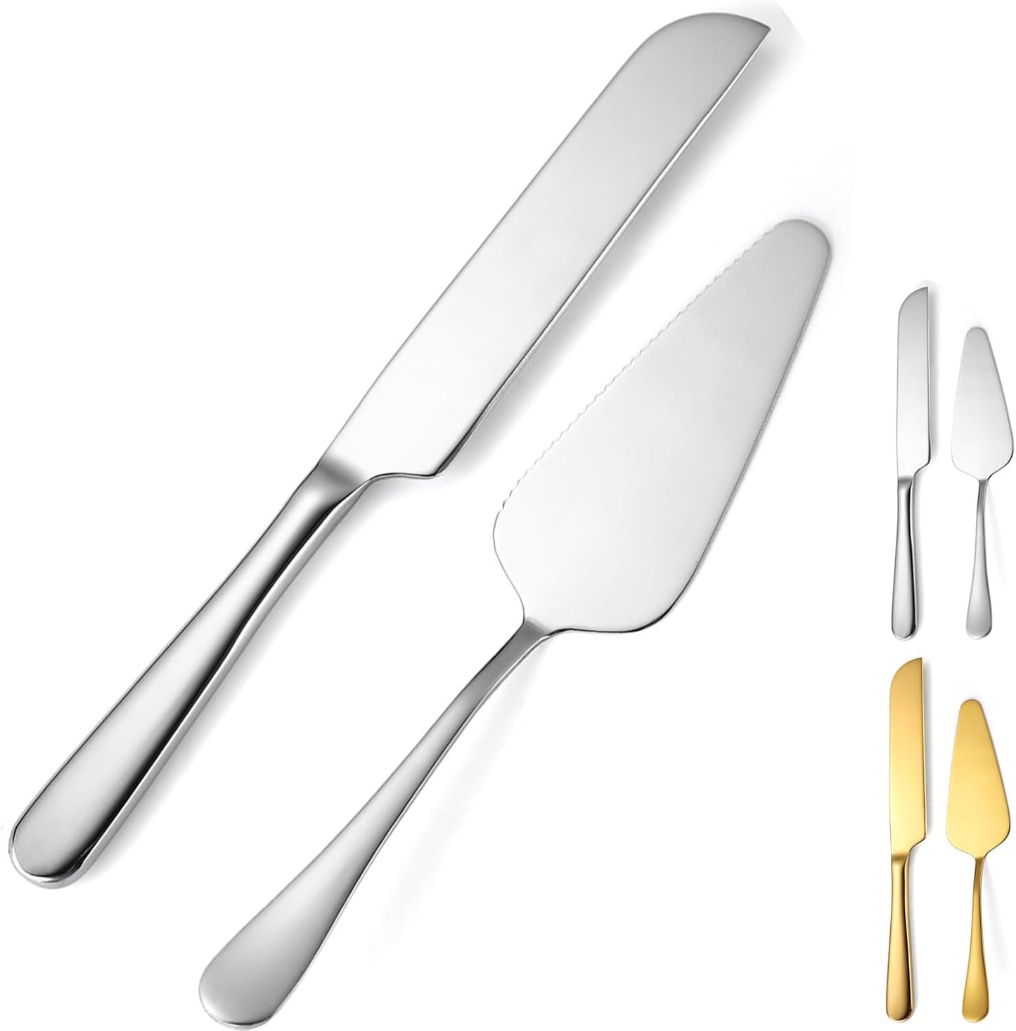 Wedding Cake Knife and Server Set, 2Pcs Stainless Steel Cake Cutting Set, Silver Cake Cutter and Cake Server for Wedding, Birthday, Party, Christmas