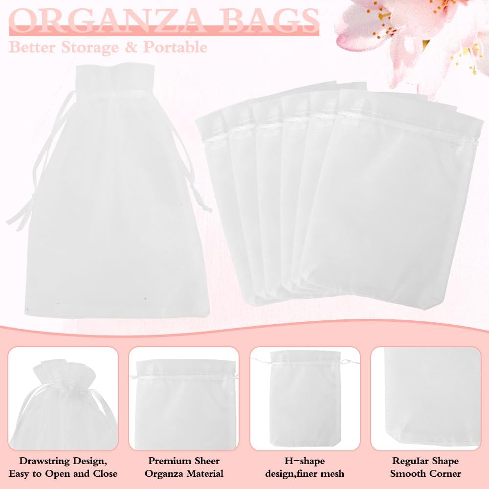 Organza Bags, Organza Bags 5 x 7 Inch, 50 Pcs White Sheer Party Favor Mesh Bag with Drawstring, Small Jewelry Gift Candy Bag for Wedding Christmas Birthday Halloween Graduation Party Favors Supplies