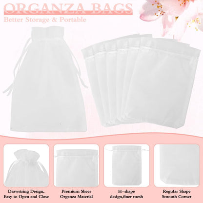Organza Bags, Organza Bags 5 x 7 Inch, 50 Pcs White Sheer Party Favor Mesh Bag with Drawstring, Small Jewelry Gift Candy Bag for Wedding Christmas Birthday Halloween Graduation Party Favors Supplies