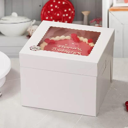 3 - Pack 8×8×8 Inch White Cake Boxes, Reinforced Cardboard with Scalloped Window, Perfect for Professional Bakery Presentation