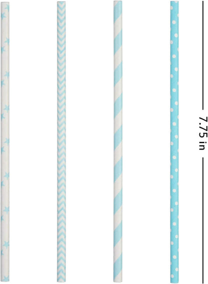 ALINK Biodegradable Light Blue White Paper Straws, Pack of 100 Party Straws for Juice, Cocktail, Smoothies, Birthday, Wedding, Bridal/Baby Shower and Christmas Decorations Supplies