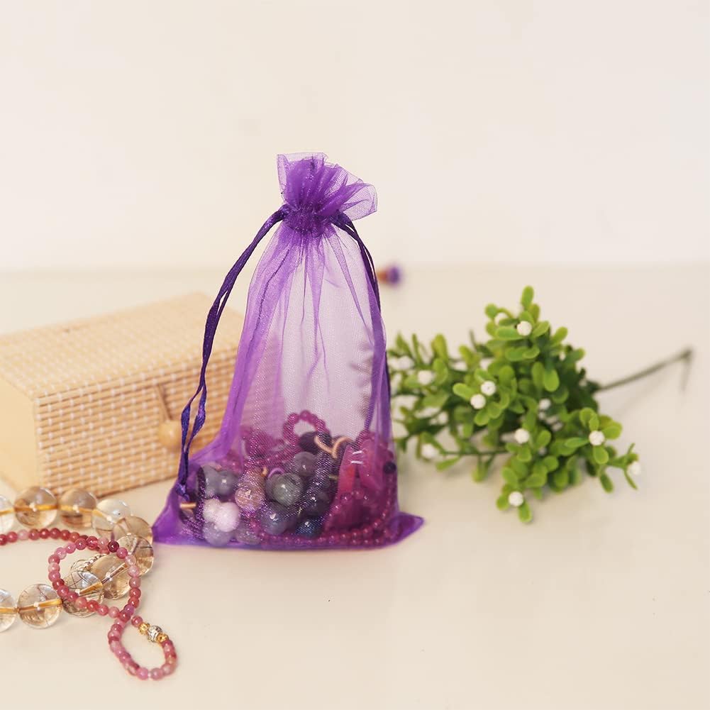 HRX Package 100pcs White Organza Bags, 4x6 inch Mesh Bags Drawstring Gift Bags Jewelry Pouches for Candy Wedding Favors Christmas