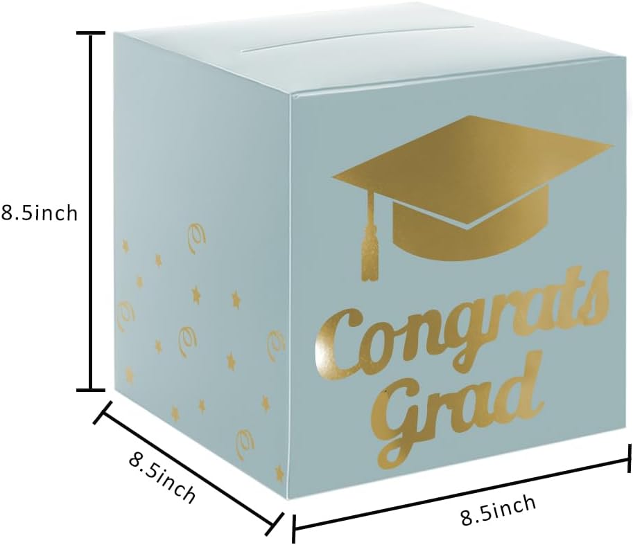 Graduation Card Box Holder, Congrats Grad Foldable Cardboard Decorations Box for Graduation Party Decoration and Grad Parties (Black)