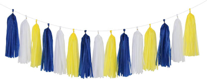 Navy-Blue White-Silver Tassel Garland Streamers - 15pcs Party Decorations Tissue Paper Tassels Banner,Graduation 2025 Wedding Baby Bridal Shower Hanging Decoration Boy Birthday Backdrop Decor Panduola