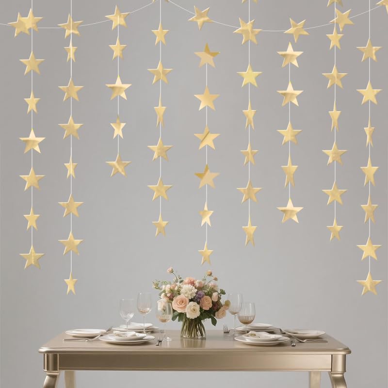 Iridescent Shining Star Hanging Garland Iridescent Hanging Sparkling Star Streamer Glitter Bunting Banner Twinkle Backdrop for Wedding Baby Shower Birthday Christmas Decorations 40 Feet