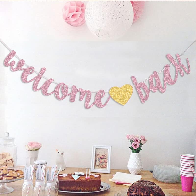 URYYRIT Welcome Back Banner Returning Home Party Paper Sign Teenager Homecoming Returning Home Retiring from The Army Decorations, Rose gold