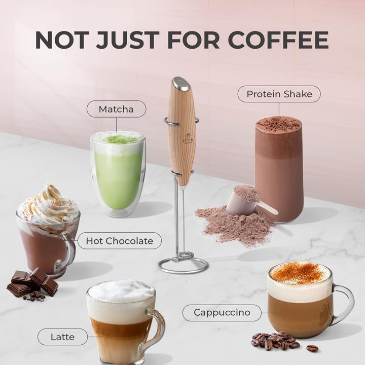 Zulay Kitchen Powerful Milk Frother Wand With Duracell Batteries - Ultra Fast Handheld Drink Mixer - Electric Whisk Foam Maker for Coffee, Lattes, Cappuccino & Matcha - Z1 Motor - Black - Colors A
