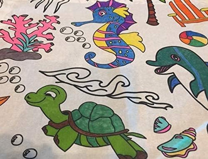 Animal Fun Design – Square Tablecloth 60”X60” – Interactive Coloring Tablecloth for Kids - Poly/Cotton Fabric – Washable and Reusable – DIY Activity for Children and Adults