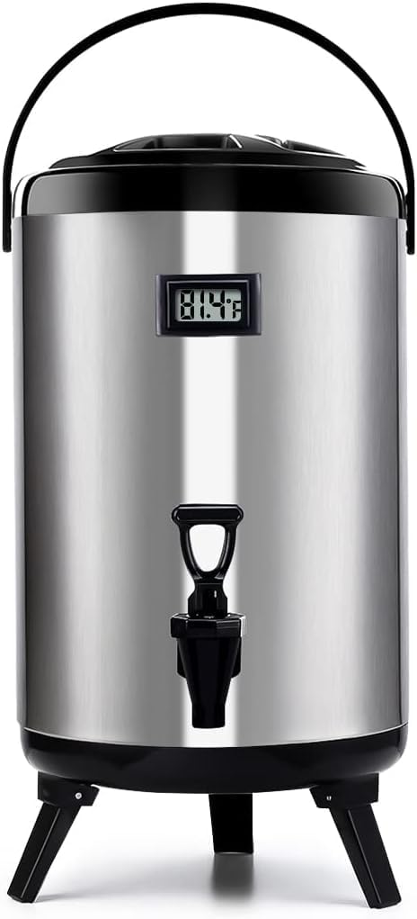 Hot Beverage Dispenser, Stainless Steel Insulated Beverage Dispenser Cold and Hot Drink dispenser with Thermometer– 12 Liters Water Dispenser with Spigot