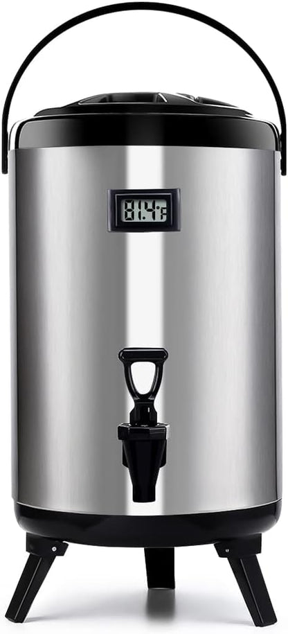 Hot Beverage Dispenser, Stainless Steel Insulated Beverage Dispenser Cold and Hot Drink dispenser with Thermometer– 12 Liters Water Dispenser with Spigot