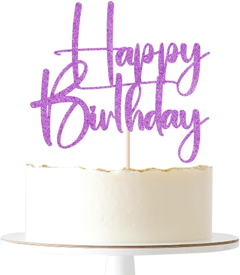 Happy Birthday Cake Topper,black Glitter Cake Pick Bunting Decor for Anniversary Birthday Party Cake Decorations Supplies