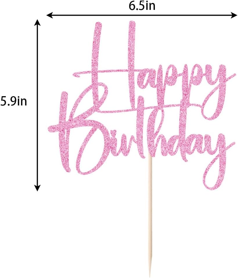 Happy Birthday Cake Topper,black Glitter Cake Pick Bunting Decor for Anniversary Birthday Party Cake Decorations Supplies