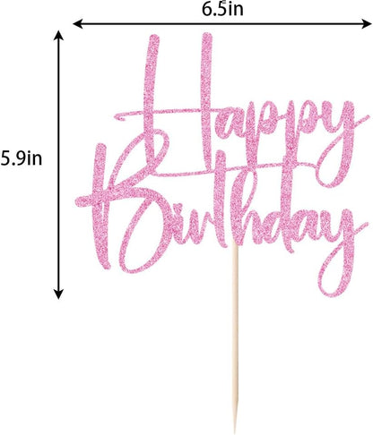 Happy Birthday Cake Topper,black Glitter Cake Pick Bunting Decor for Anniversary Birthday Party Cake Decorations Supplies