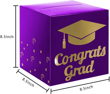Graduation Card Box Holder, Congrats Grad Foldable Cardboard Decorations Box for Graduation Party Decoration and Grad Parties (Black)