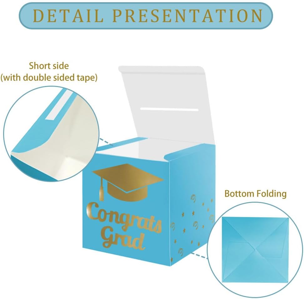 Graduation Card Box Holder, Congrats Grad Foldable Cardboard Decorations Box for Graduation Party Decoration and Grad Parties (Black)